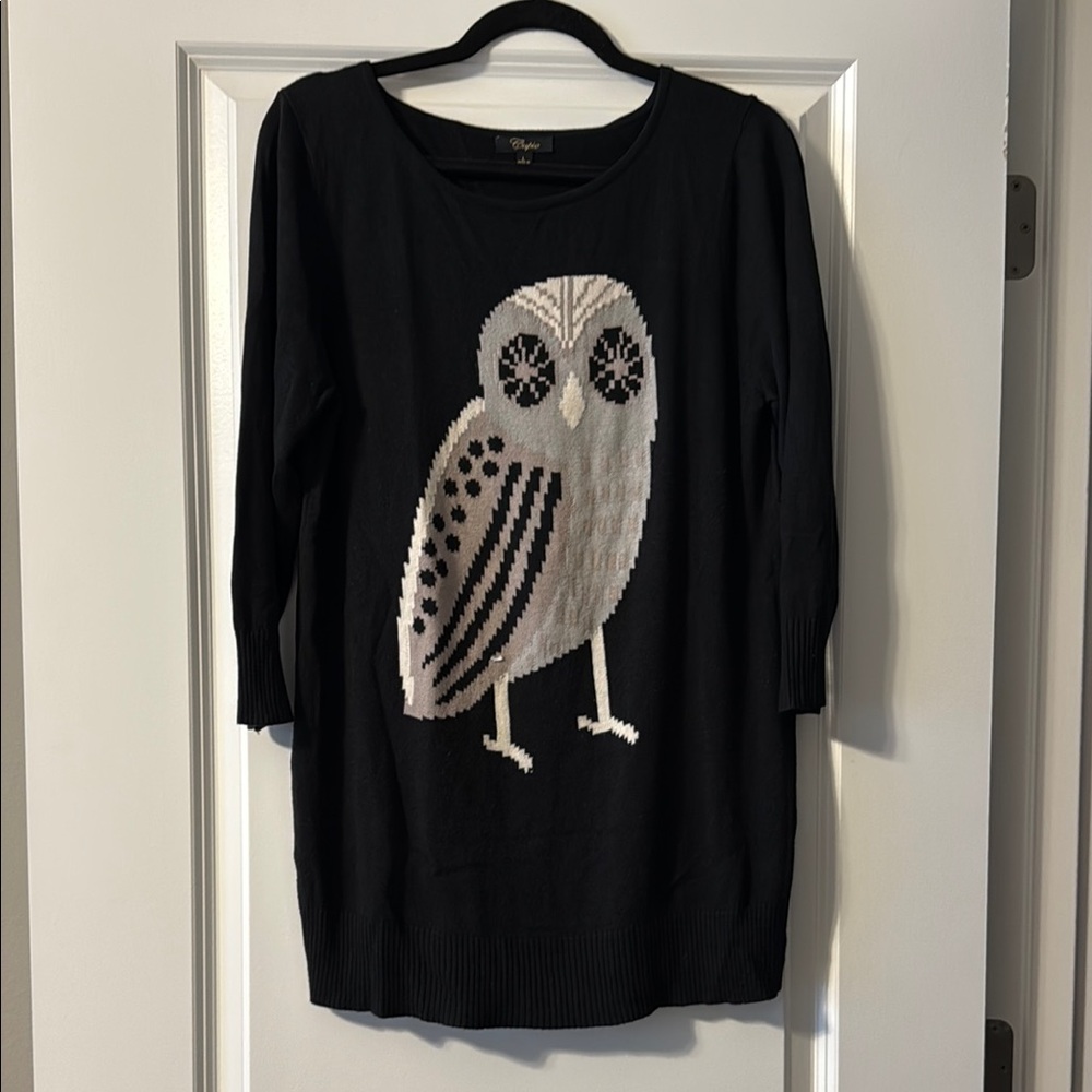 Cupio Black Blouse with Owl Design